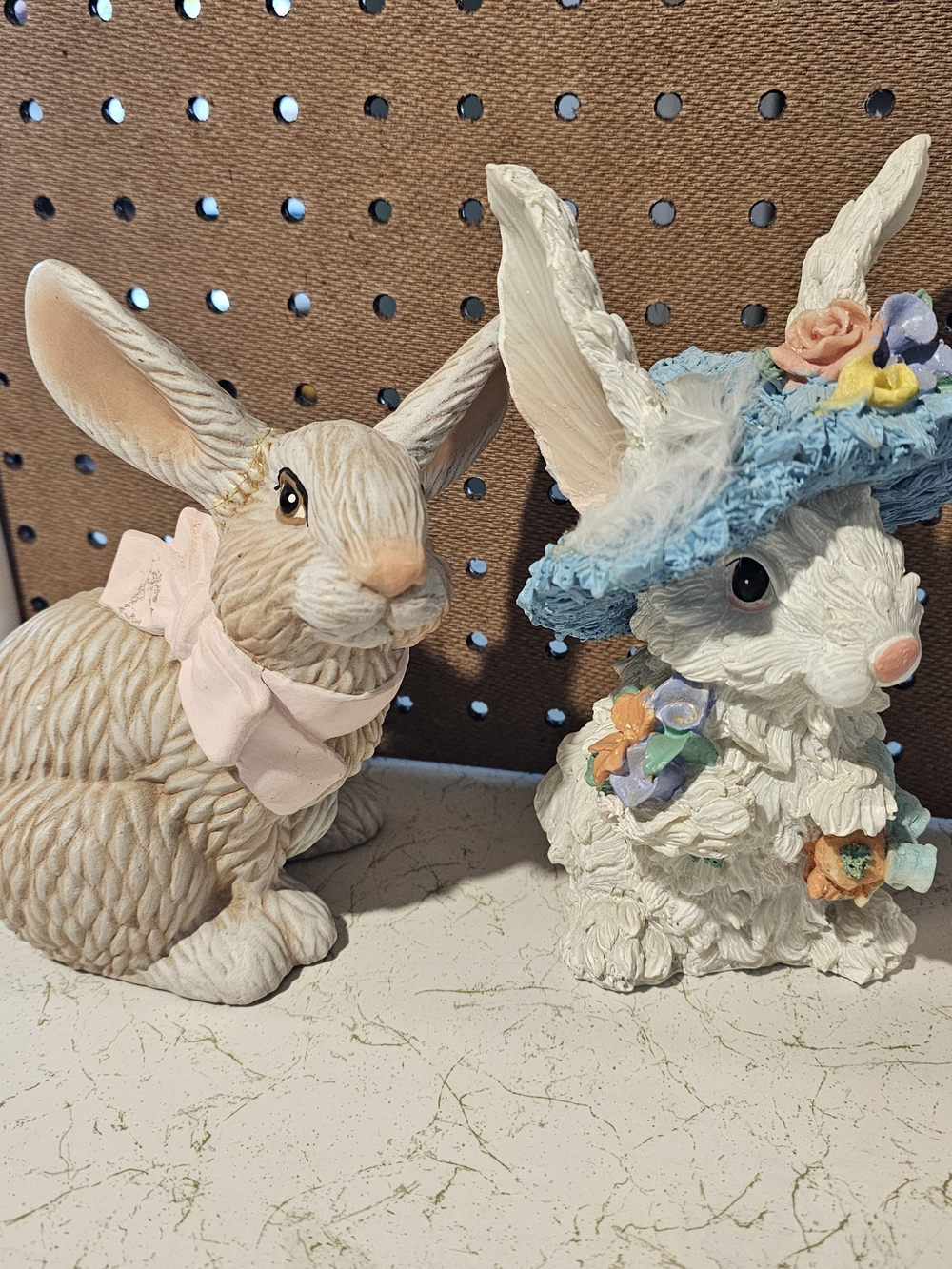 Decorative Ceramic Bunny Figurines in White, Cream and Blue